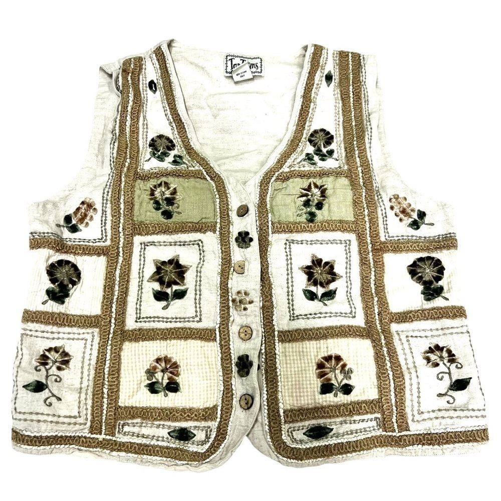 Vintage Tantrums Floral Embroidered Vest  Size Large